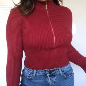 Red Zip Turtleneck Long Sleeve